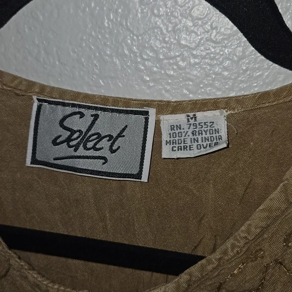 Vintage Selwct Womens short sleeve button up embroidered brown dress, size M - Picture 3 of 8